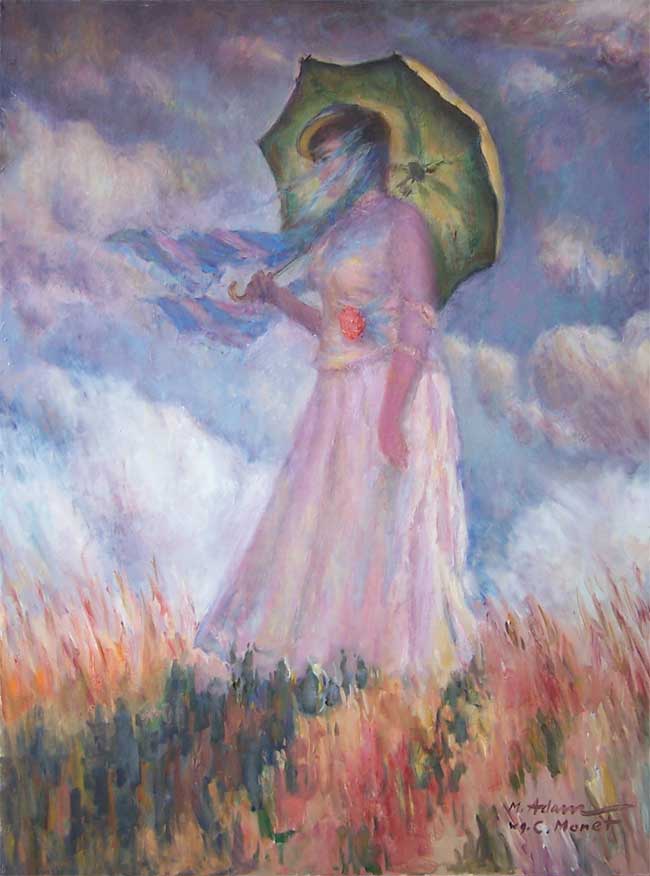 Kobieta z parasolką w plenerza wg C. Monet